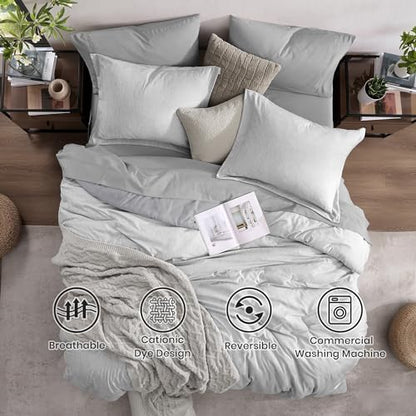 Full Comforter Set 7 Pieces Light Grey Cationic Dyeing Bed in a Bag