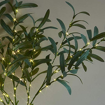 Lighted Olive Branches 24IN 72 LED with Timer Battery Operated Lit Artificial Greenery for Wedding Party Spring Home Decoration Indoor Outdoor