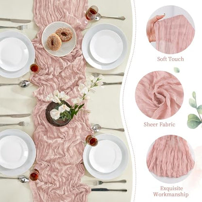 Dusty Pink Cheesecloth Table Runner 35×120Inch Fall Boho Wedding Home Decor