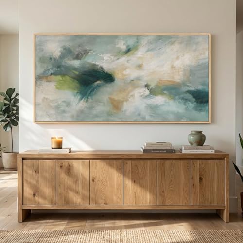 Extra Large Framed Sage Green Abstract Wall Art for Living Room