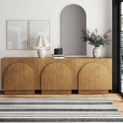 Iris Mid Century Modern Wood Accent Cabinet Sideboard Credenza TV Stand with Arched Cabinet Doors and Adjustable Shelves for Kitchen or Living Room