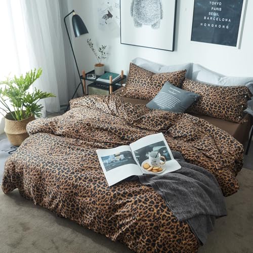 Leopard Print Comforter Set California King Vintage Animal Cheetah Printed Comforter with 2 Pillowcases Fluffy Soft Microfiber Floral Bedding Set 3 Pieces Farmhouse Leopard Pattern Comforter Set