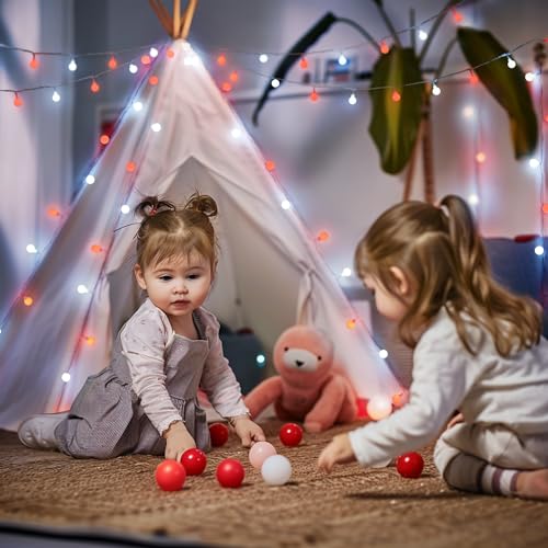 Connectable 100 LED Globe Red and White Christmas Lights Indoor