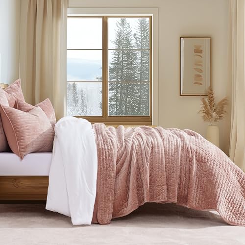 Stripe Channel Luxury Velvet Quilt Set King Size