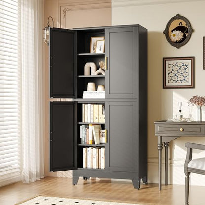 Black Metal Storage Cabinet with 4 Doors and 4 Adjustable Shelves