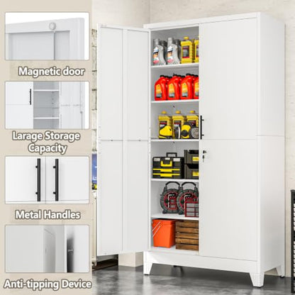 Metal Kitchen Pantry Storage Cabinet with Lock Doors and Shelves