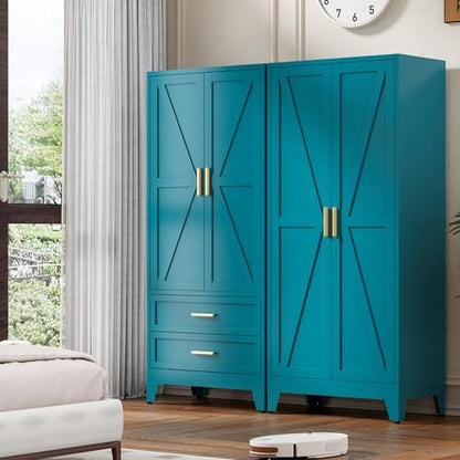 71'' Farmhouse Metal Wardrobe Cabinet with Hanging Rod