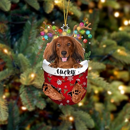 Red Long Haired Dachshund Dog Christmas Ornament