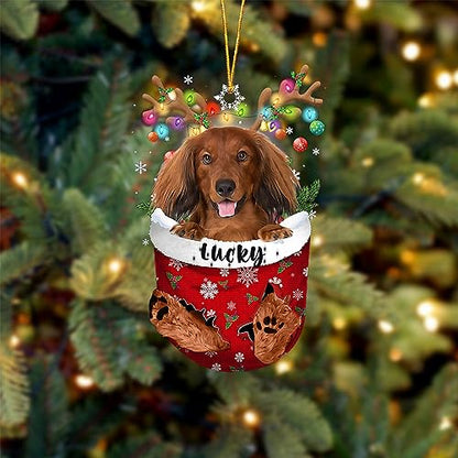 Red Long Haired Dachshund Dog Christmas Ornament