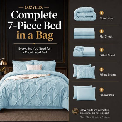 Queen Comforter Set Light Blue (7 Count)