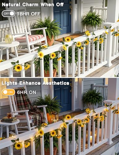 Sunflower Garland with 60LED Fairy Light Battery Operated Clear Wire