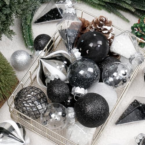 34PCS Black White Christmas Ball Ornaments Set for Tree Decor (34 Count)