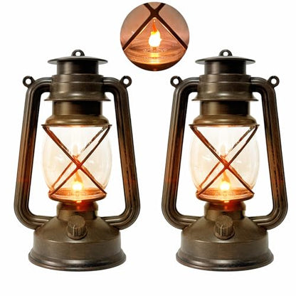 2 Pack LED Vintage Lantern Battery Powered Lanterns with Flame Wick Waterproof Camping Lamp Vintage LED Flame Lamp Hanging Lantern Lights Landscape Patio Garden Pathway Decor for Indoor (2 Count)