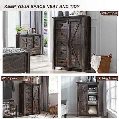 5 Drawers Dresser with Sliding Barn Doors
