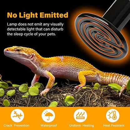 HealSmart Reptile Heat Lamp 150W 4-Pack Ceramic Heat Emitter, No Light Emitting Heat Bulbs for Amphibian Pet Brooder Coop Incubating Chicken, Lizard Bearded Dragon Turtle Snake Terrarium