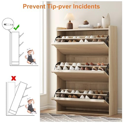 Shoe Cabinet with 3 Flip Drawers