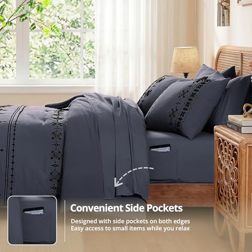 Full Size Comforter Set Embroidery Floral 7 Pieces Bed in a Bag