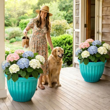 Autodaya 15" Large Planters For Outdoor Plants Set Of 2 Plastic Flower Pots (2 Count)