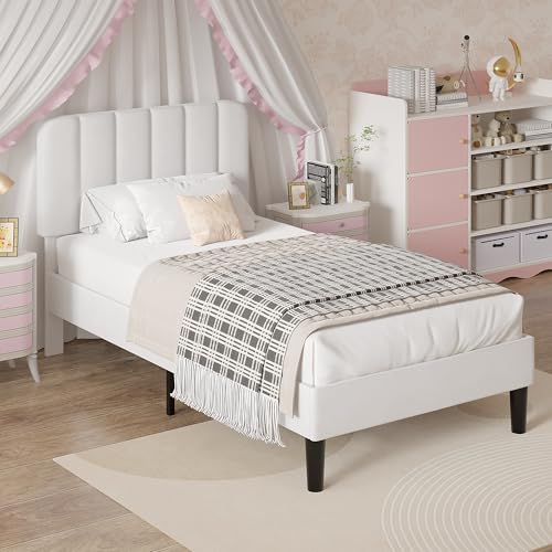 Twin Size Bed Frame with Upholstered Headboard