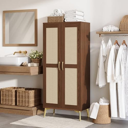 Tall Bathroom Storage Cabinet 57" Rattan Pantry Cabinet