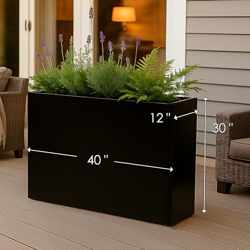 40”L x 12”W x 30”H Metal Planter Tall Rectangular Planter