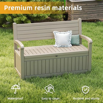 80 Gallon Outdoor Storage Bench Lockable Deck Box Outdoor Storage Box Waterproof for Patio