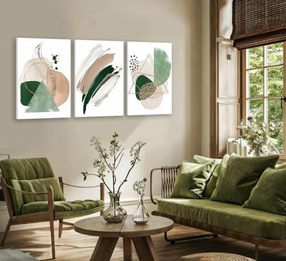 3Pcs Framed Sage Green Minimalist Geometric Abstract Wall Art (3 Count)