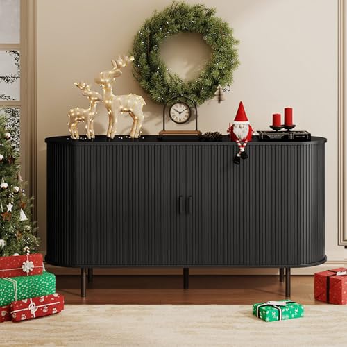 55" Fluted Buffet Sideboard Cabinet with Sliding Door