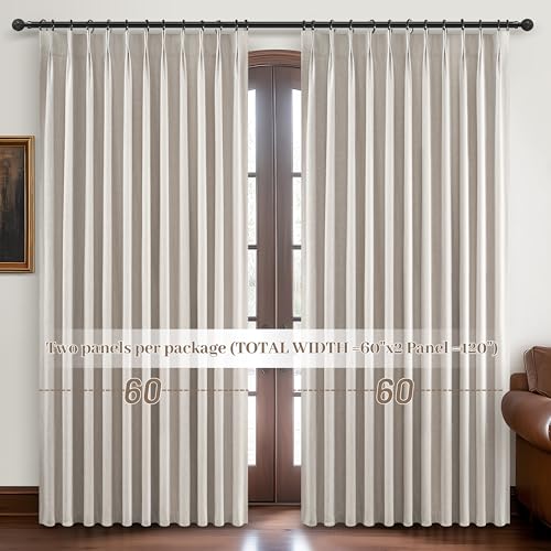 Curtains 60 Inch Length Wide Pinch Pleated Blackout for Sliding Glass Door (2 Count)