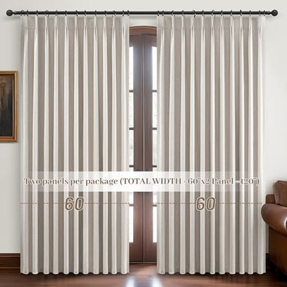 Curtains 60 Inch Length Wide Pinch Pleated Blackout for Sliding Glass Door (2 Count)