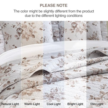 Khaki Ruffled Quilt Queen Size with 2 Pillow Shams