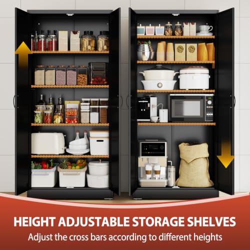 71" Black Metal Storage Pantry Cabinet