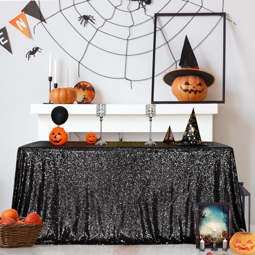 Sequin Tablecloth 50x72 Inch Black for Halloween Wedding Party