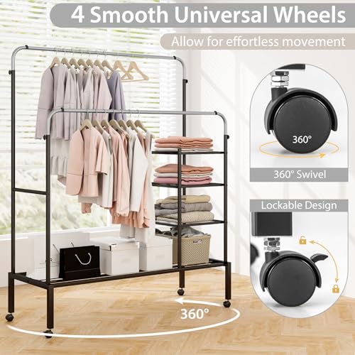 Rolling Double Rods Garment Rack