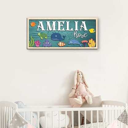 Custom Baby Name Sign, Ocean Nursery Wall Decor, Personalized Wooden Name Plaque for Sea, Themed Room, Unique Gift for Baby Boys or Girls