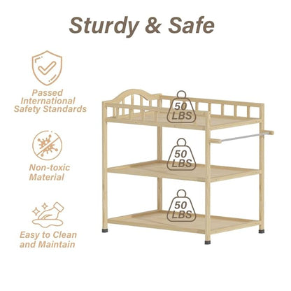 Paintless Pine Wood Baby Changing Table with Storage Shelves, Portable Nursery Diaper Changing Station for Infants, Children's Room, Bedroom, Nursery Changing & Dressing Furniture,Natural