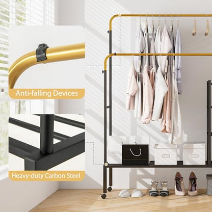 Rolling Double Rods Garment Rack