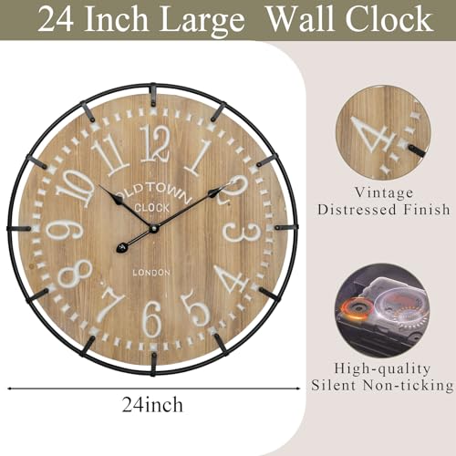 24 Inch Large Farmhouse Wall Clock