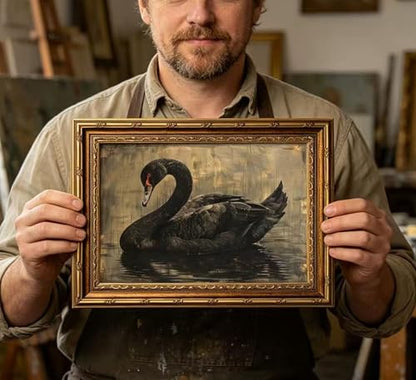 Vintage Gold Framed Black Swan Wall Art