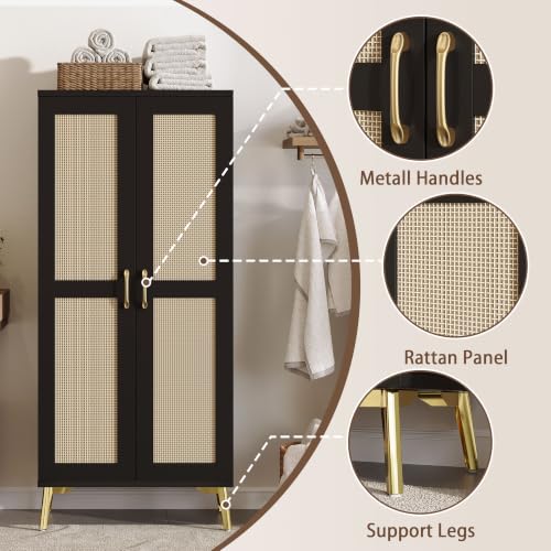 Tall Bathroom Storage Cabinet 57" Rattan Pantry Cabinet