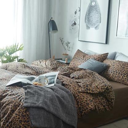 Leopard Print Comforter Set Queen Vintage Animal Cheetah Printed Comforter Soft Fluffy Brown (3 Count)