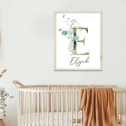 Personalized Eucalyptus Wooden Name Sign, Floral Monogram Nursery Decor, Boho Wildflower Pattern, Baby Gift/16