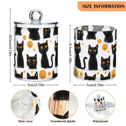2 Pack Qtip Holder Organizer Dispenser Black Cats Halloween Bathroom Storage Canister Cotton Ball Holder Container for Cotton Pads (2 Count)