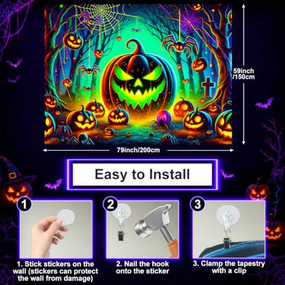 Halloween UV Tapestry Pumpkin Forest Neon Decor 78 x 59 Inch