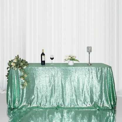 Sequin Tablecloth 60x120 Inch Green for Wedding Party