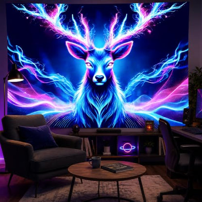 Blacklight Tapestry Deer Antlers Neon Wall Art 78 x 59 Inch