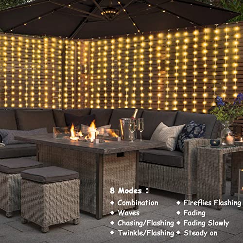 1200 LED Curtain Fairy Lights 10Ftx10Ft with Timer Remote Control Plug in (1200 Count)