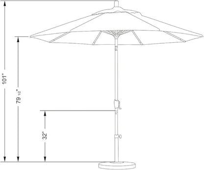 California Umbrella 9' Rd Pacific Trail Series Aluminum Patio Umbrella, Crank Lift, Push Button Tilt, Black Finish, Sunbrella True Blue Fabric