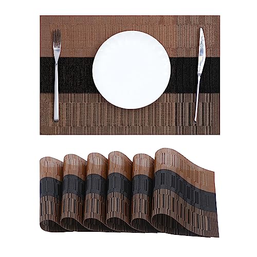 Brown with Black Striped Placemats Set of 6 (6 Count)