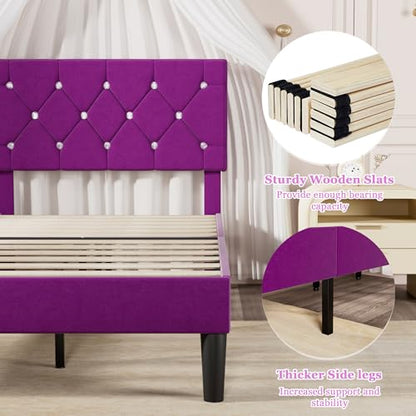 Twin Size Bed Frame with Diamond Tufted Headboard